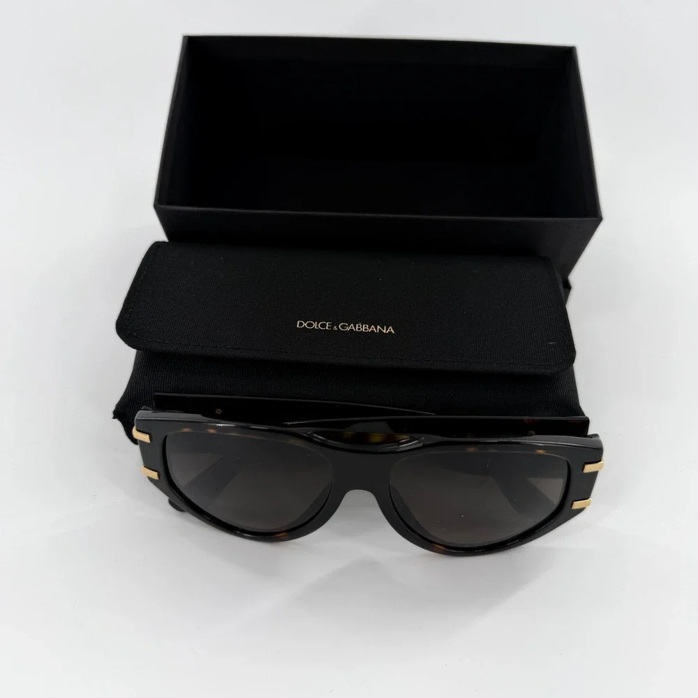 Dolce & Gabbana DG 4499 Dark Havana Tortoise Sunglasses Gold DG Logo Pilot 57mm‎